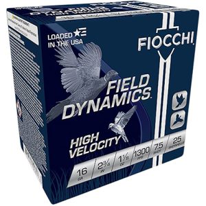 Fiocchi 16HV75 Field Dynamics High Velocity 16 Gauge 2.75" 1 1/8 oz 7.5 Shot 25 Per Box/ 10 Case