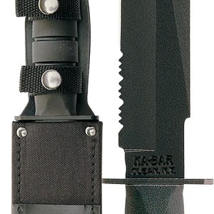 Ka-Bar 1271 Fighter 8" Fixed Clip Point Part Serrated Black 1095 Cro-Van Blade, Black Kraton G Handle, Includes Sheath