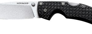 Cold Steel CS29AB Voyager Large 4" Folding Plain Drop Point Stone Washed AUS 10A Steel Blade/Black Textured Griv-Ex Handle