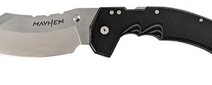 Cold Steel CSFL60DPLM Mayhem  6" Folding Clip Point Modified Cleaver Plain Satin AUS-10A SS Blade/7.20" Black Contoured G10 Handle Includes Pocket Clip