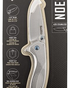 Smiths Products 51245 Noesis  2.75" Folding Drop Point Plain Satin 400 SS Blade/Bead Blasted Stainless Steel Handle Includes Pocket Clip