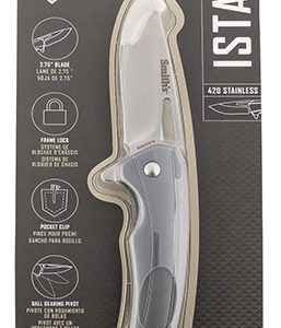 Smiths Products 51246 Istana  2.75" Folding Drop Point Plain Satin 400 SS Blade/Gray Anodized Aluminum Handle Includes Pocket Clip