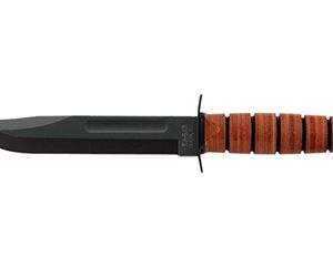 Ka-Bar 1317 Dog's Head Utility Knife 7" Fixed Clip Point Plain Black 1095 Cro-Van Blade, Brown Leather Handle, Includes Sheath