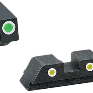 AmeriGlo GL115 Classic Tritium Sight Set for Glock  Black | Green Tritium with White Outline Front Sight Yellow Tritium with White Outline Rear Sight