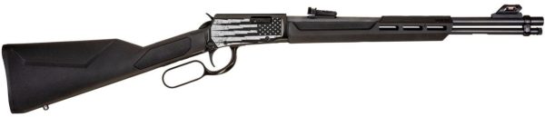 Rossi Rio Bravo Lever Action Rifle - Black | .22 LR | 18" Barrel | 15rd | Polymer Stock & Forend | Adj. Fiber Optic Sights | US Flag Lighting Engraving