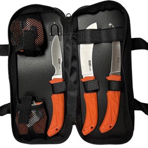 AccuSharp 738C Processing Kit Fixed Butcher/Caping/Gutting Plain Stainless Steel Blades/Blaze Orange Non-Slip Grip 6 Piece Includes Nylon Case