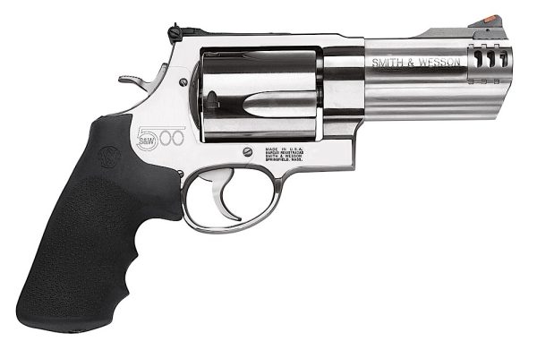 Smith & Wesson 163504 Model 500  500 S&W Mag Stainless Steel 4" Threaded Barrel & 5rd Cylinder, Satin Stainless Steel X-Frame, Includes Two Muzzle Brakes & Two Compensators, Internal Lock