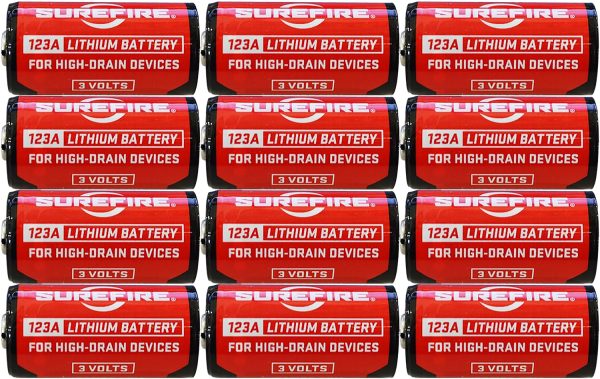 SureFire SF12ABBCS 123A Batteries  Red/Black 3.0 Volts 1,550 mAh (12) Single Package Clamshell