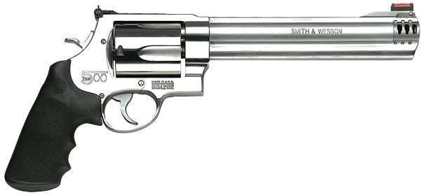 Smith & Wesson 163501 Model 500  500 S&W Mag Caliber with 8.38" Threaded Barrel, 5rd Capacity Cylinder, Overall Satin Finish Stainless Steel, Finger Grooved Black Polymer Grip & HiViz Front Sight