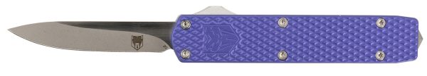 CobraTec Knives MNPURMGEN2DNS Mini Mamba Gen II 2.25" OTF Plain Stonewashed D2 Steel Blade, 3.38" Purple Textured Anodized Aluminum Handle, Features Glass Breaker, Includes Pocket Clip