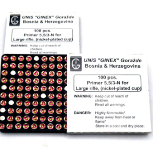UNIS GINEX LARGE RIFLE PRIMERS 100RD BOX 5000RD CASE