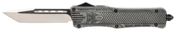 CobraTec Knives LSWCTK1LTNS CTK-1  Large 3.75" OTF Tanto Plain D2 Steel Blade/Stonewashed Aluminum Handle Features Glass Breaker Includes Pocket Clip