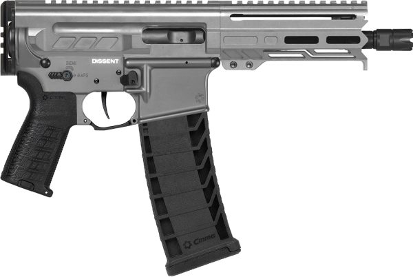 CMMG 94A6867TNG Dissent MK4 9mm Luger 33+1 6.50", Tungsten Gray Rec, Picatinny Brace Adapter, 5.50" M-LOK Handguard, Left Side Charging Handle, Zeroed Linear Comp, Zeroed Drop-In Single Stage Trigger