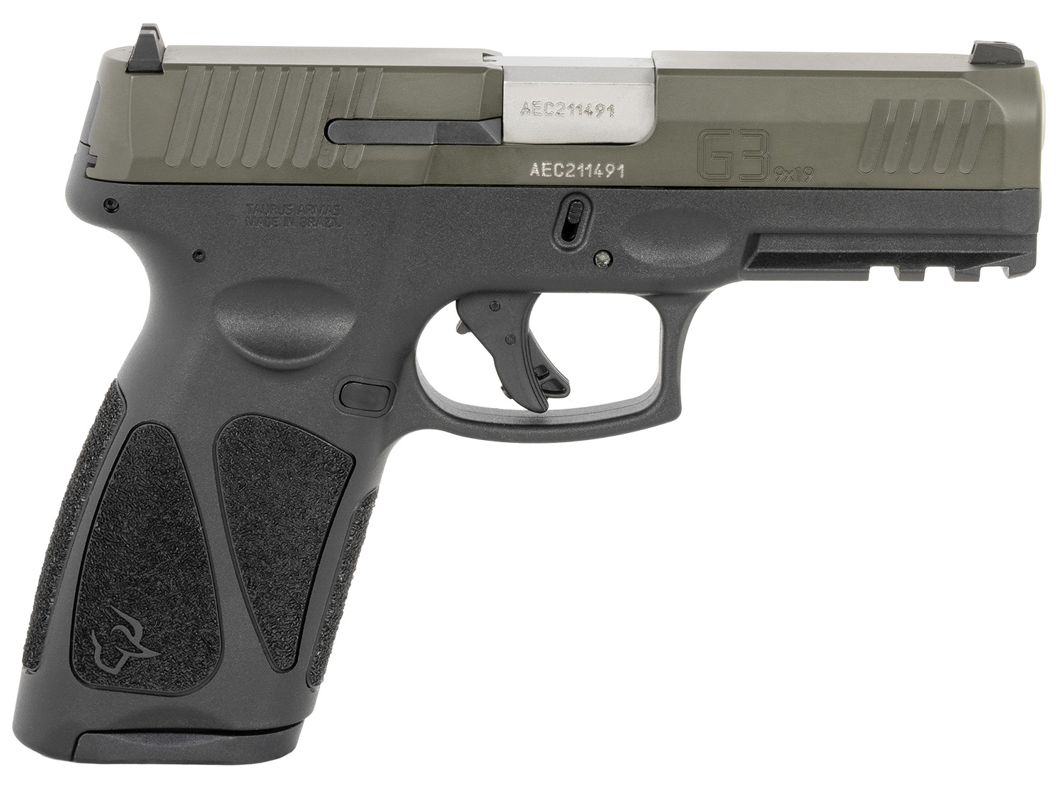 Taurus 1-G3B94B G3 Full Size Frame 9mm 17+1 4" Matte Stainless Steel Barrel, OD Green Serrated Alloy Steel Slide, Black Polymer Frame w/Picatinny Rail, Textured Grip