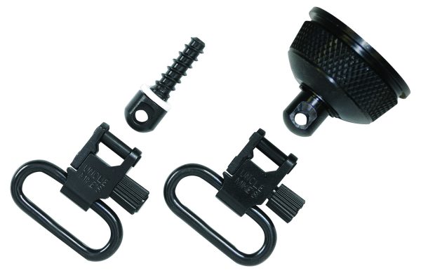 Uncle Mike's 18002 Mag Cap Swivel Set made of Steel with Blued Finish, 1" Loop Size & Quick Detach Style for 12 Gauge Remington 870 Express with Wood Stock Includes Two Super Swivels