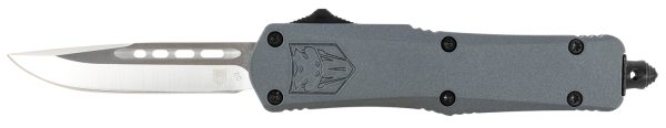 CobraTec Knives SGYFS3DNS FS-3  Small 2.75" OTF Plain D2 Steel Blade/Gray Aluminum Handle Features Glass Breaker Includes Pocket Clip
