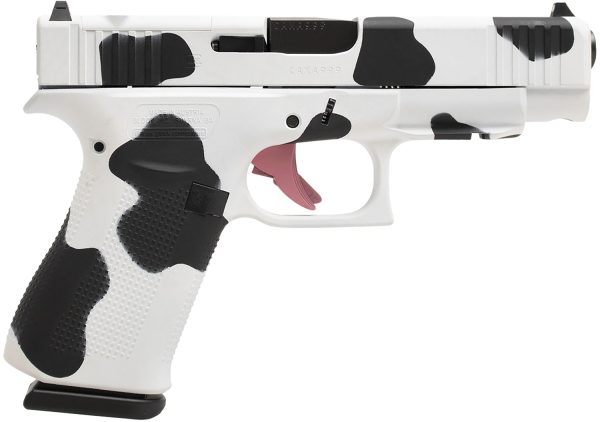 Glock PA4850204FRMOSMOO G48 Gen5 MOS Slim Frame 9mm Luger 10+1 4.17" Black GMB Barrel, Cow Print Cerakote MOS Cut/Serrated Steel Slide, Polymer Frame w/Beavertail & Textured Grip