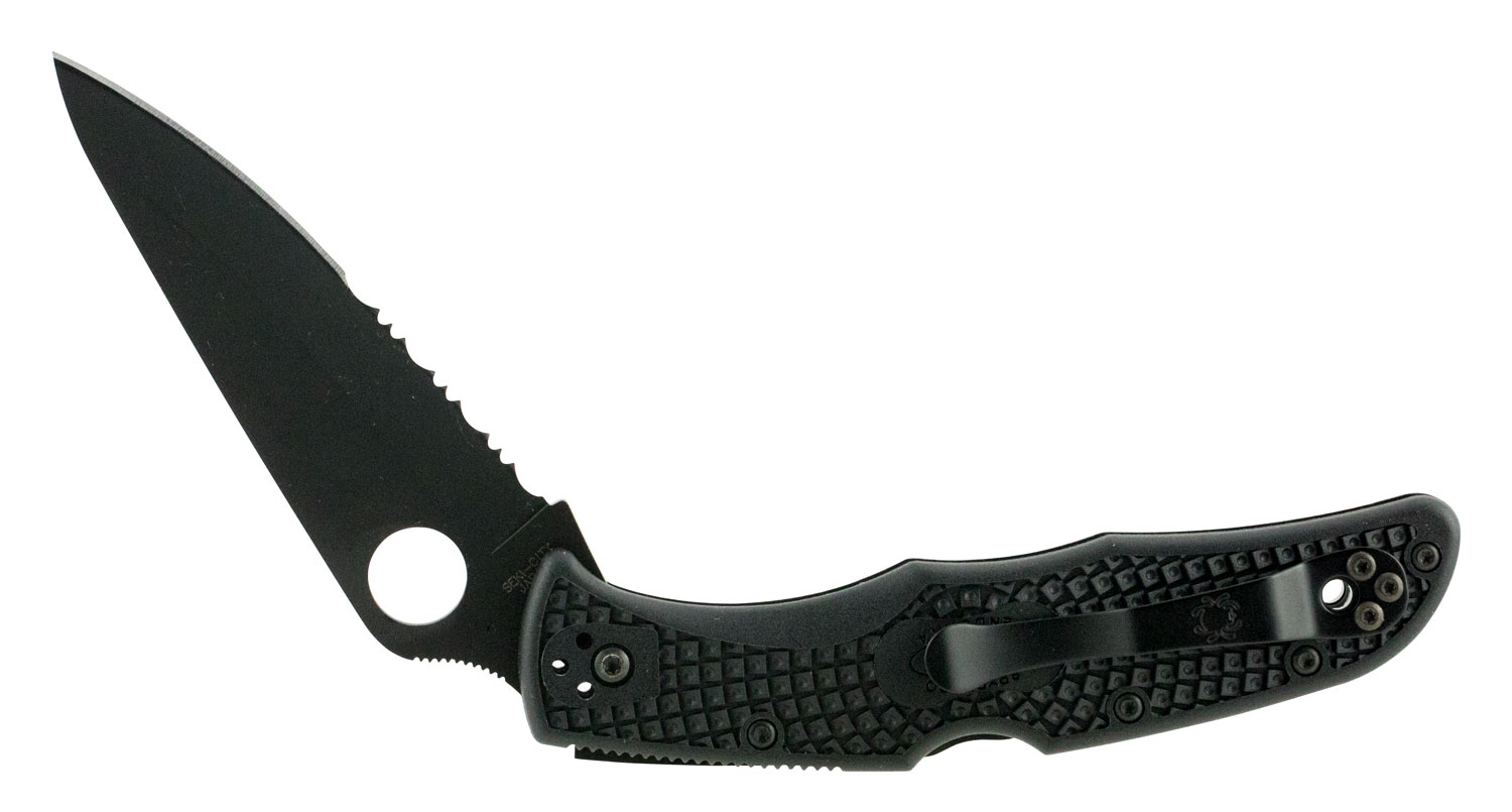 Spyderco C10PSBBK Endura 4 Lightweight 3.75" Folding Clip Point Part Serrated Black TiCN VG-10 SS Blade Black Textured FRN Handle Includes Pocket Clip