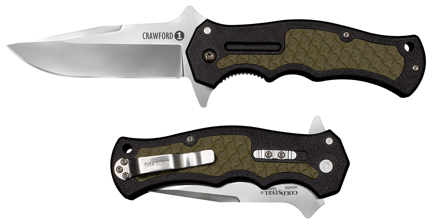 Cold Steel CS20MWCZ Crawford 1 3.50" Folding Plain Clip Point 4034 Stainless Steel Blade Black w/OD Green Traction Inlays GRN Handle Blister Pack Packaging