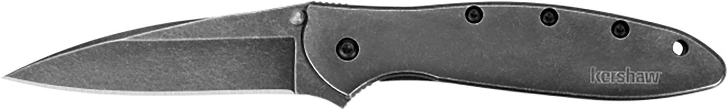 Kershaw 1660BLKW Leek 3" Folding Drop Point Plain Black DLC 14C28N Steel Blade Blackwash 410 Stainless Steel Handle Includes Pocket Clip