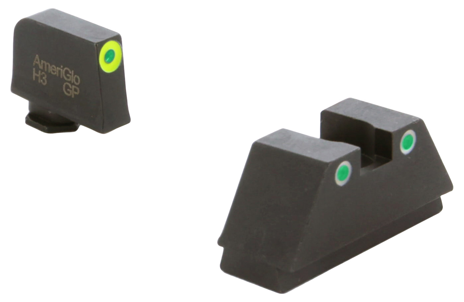 AmeriGlo GL333 Optic Compatible Sight Set for Glock XL Tall Green Tritium LumiGreen Outline Front Sight-Green Tritium White Outline Rear Sight