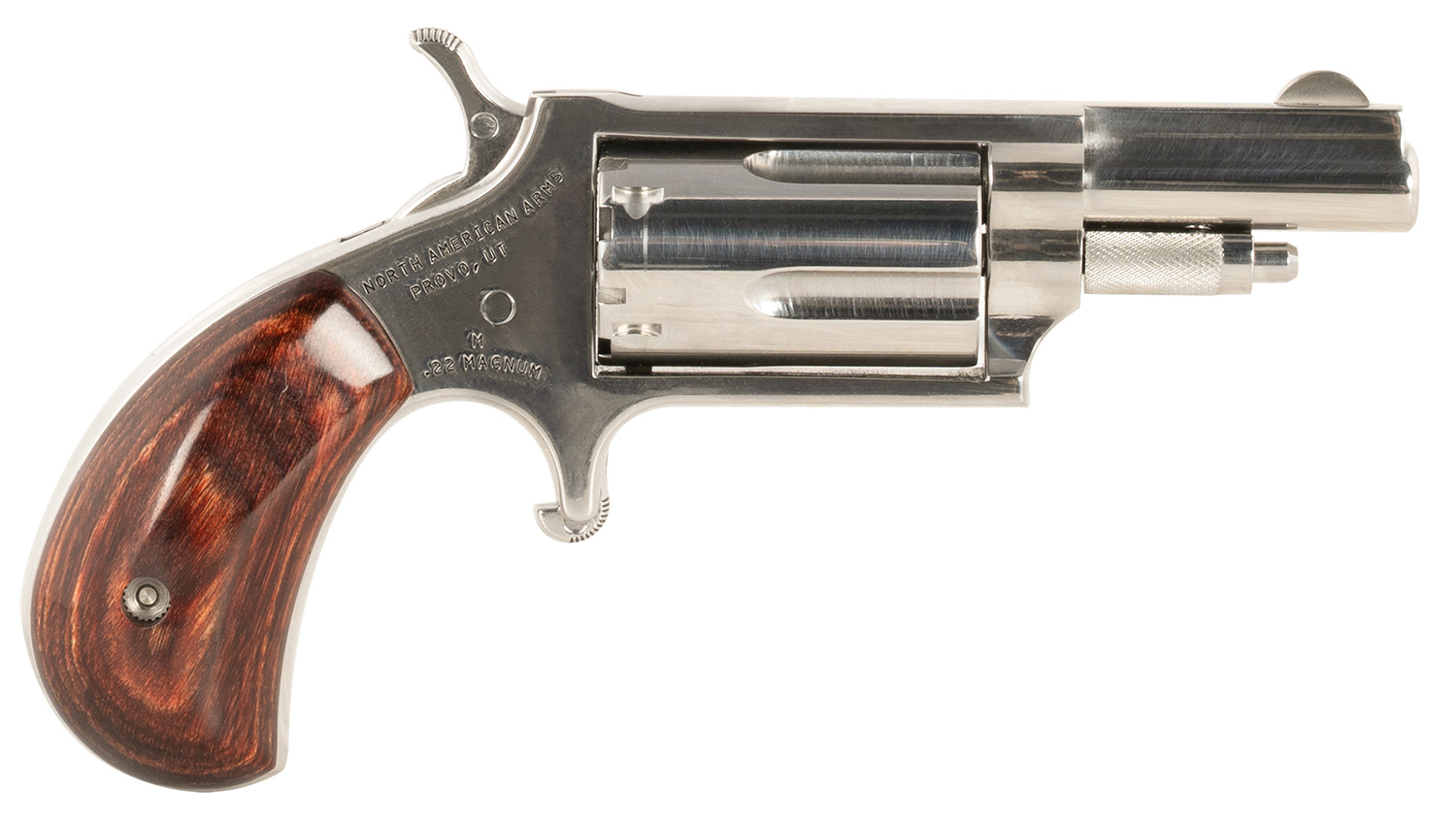 North American Arms 22MDLX LDLX 22 Mag 5 Shot 1.13" Polished Stainless Steel, Rosewood Grip, Exposed Hammer