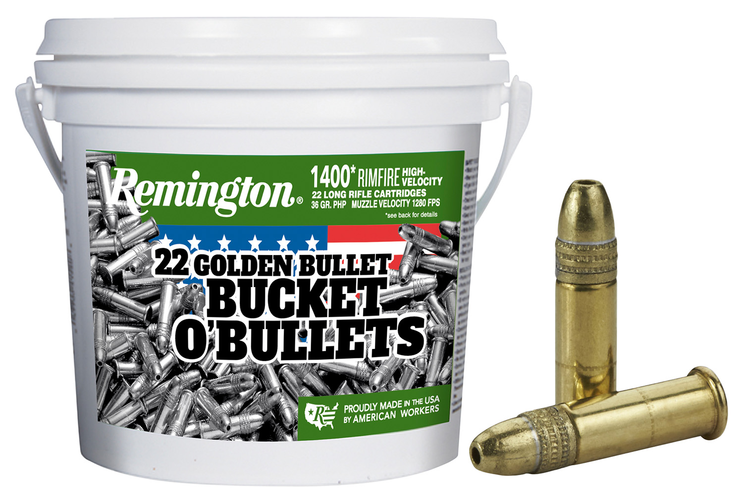 Remington Ammunition 21231 Golden Bullet Bucket O Bullets 22LR 36gr Plated Hollow Point 1400 Per Box/4 Case *Bucket