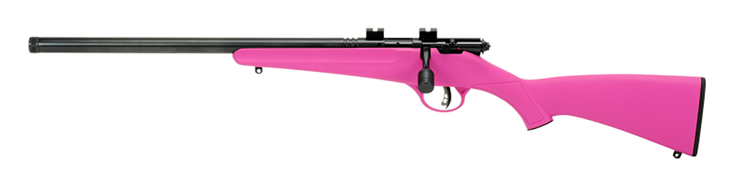 Savage Arms 13842 Rascal FLV-SR Youth 22 LR 1rd 16.12" Matte Blued Heavy Barrel, Matte Blued Carbon Steel Receiver, Pink Synthetic Stock, Left Hand