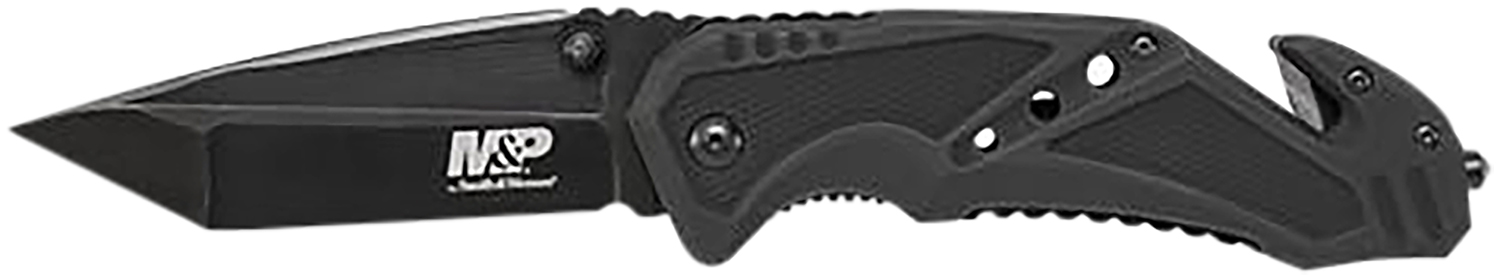 Smith & Wesson Knives SWMP11BCP M&P Rescue 3.80" Folding Tanto Plain Black Stainless Steel Blade Black G10 Handle Features Glass Breaker/Seat Belt Cutter Includes Pocket Clip