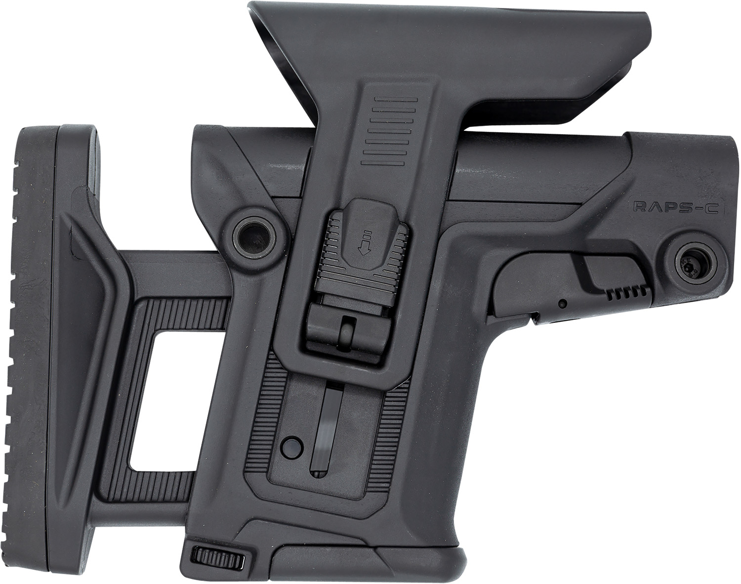 FAB Defense FXRAPSCB RAPS Rapid Adjustment Precision Stock-Collapsible Fits Mil-Spec/Commercial Buffer Tubes Integrated Cheek-Rest & Adjustable LOP Ambidextrous 1Latch System Black Polymer