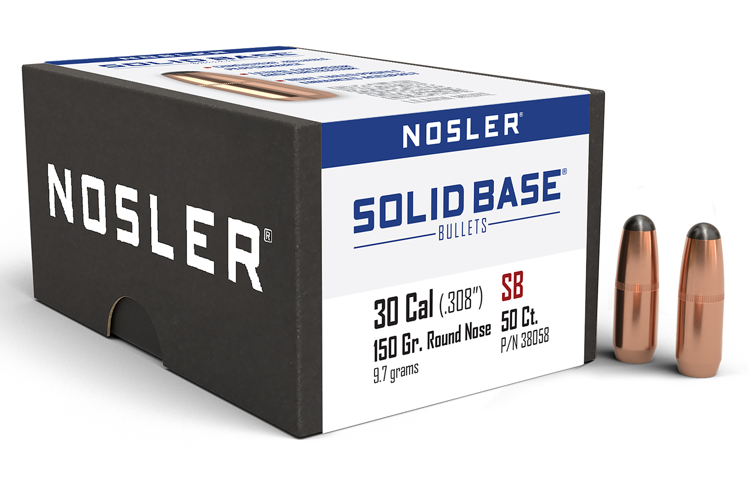Nosler 38058 Solid Base 30Cal 150gr Round Nose 50CT
