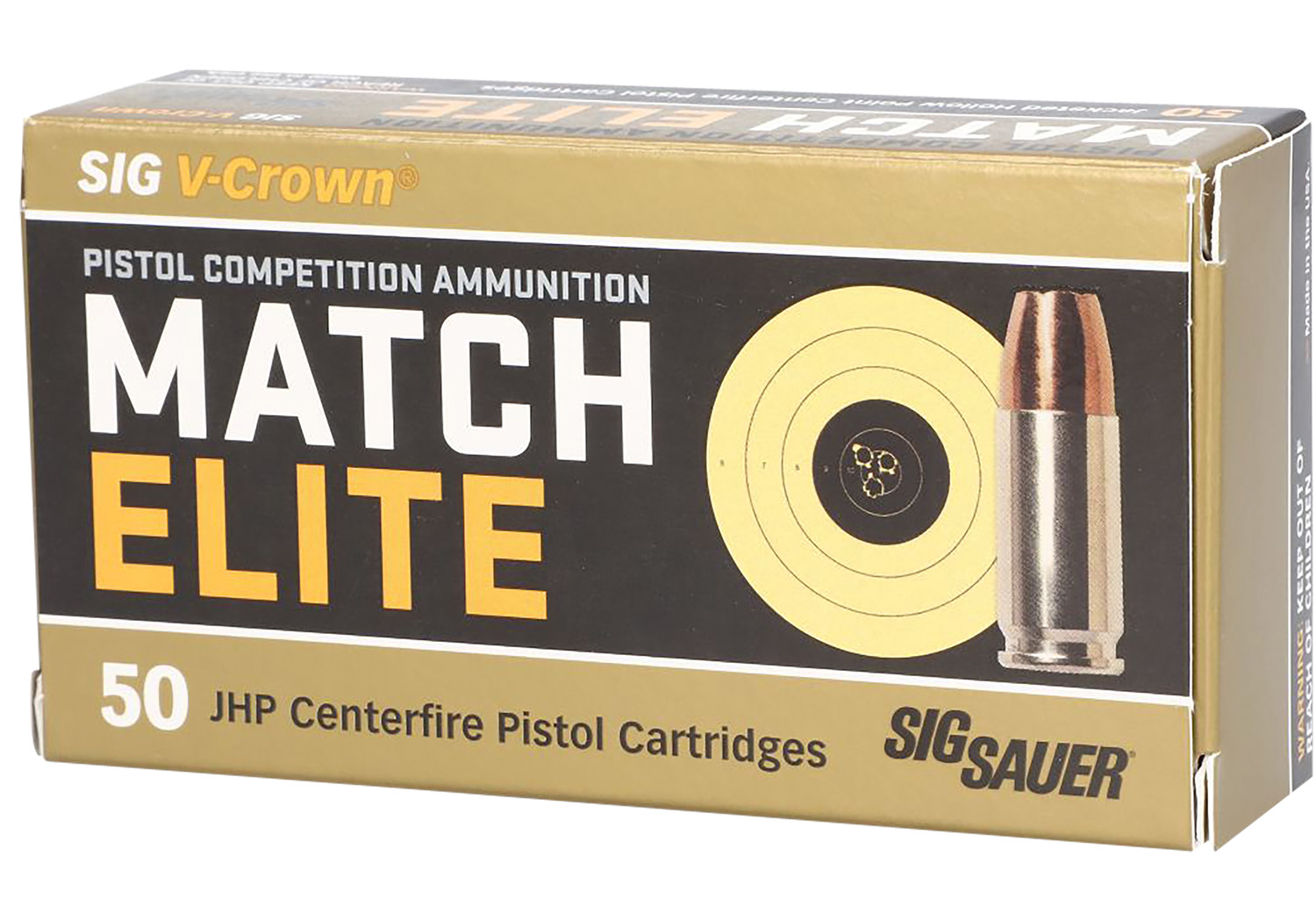 Sig Sauer E9MMA3COMP50 Match Elite Competition 9mmLuger 147gr V-Crown Jacketed Hollow Point 50 Per Box/20 Case
