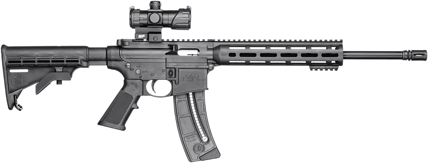 Smith & Wesson 12722 M&P15 Sport OR 22 LR 25+1 16.50" Matte Black Barrel, Optic Ready w/Red & Green Dot Optic Receiver, Black 6 Position Stock