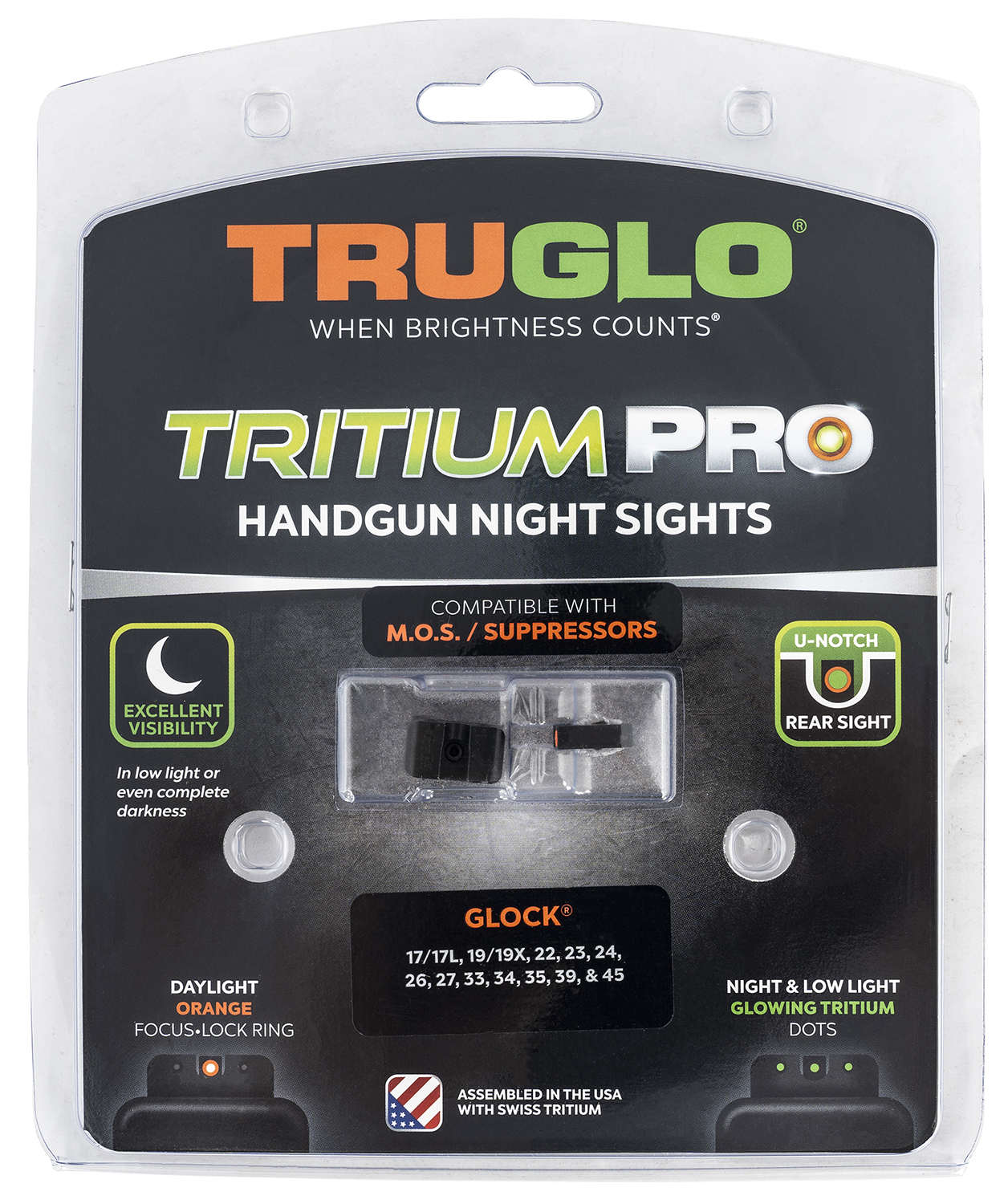 TruGlo TG231G1MC Tritium Pro Black | Green Tritium Orange Outline Front Sight Green Tritium Rear Sight