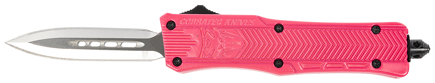 CobraTec Knives SPKCTK1SDAGNS CTK-1 Small 2.75" OTF Dagger Plain D2 Steel Blade, Pink Aluminum Handle Features Glass Breaker