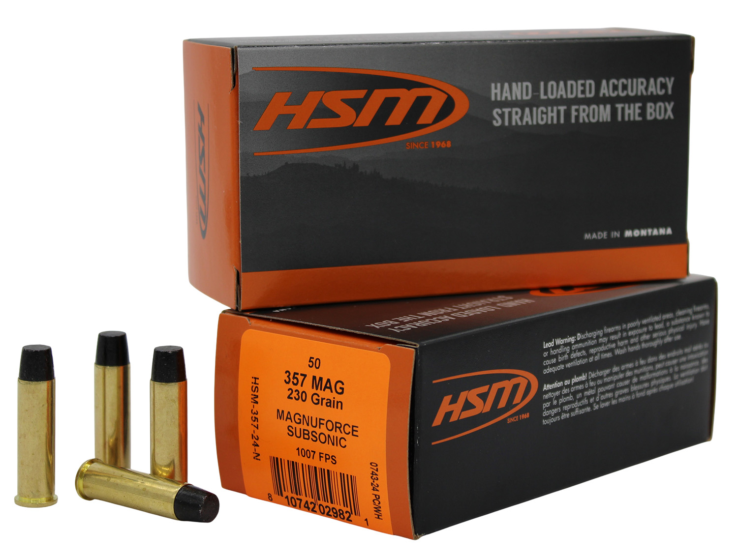 HSM 35724N 357Mag Subsonic 230gr Hard Cast Long Flat Nose 50 Per Box/10 Case