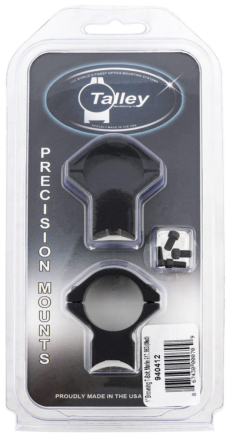 Talley 940412 Scope Mount/Ring Combo Black Anodized Aluminum 1" Tube Browning T-Bolt Medium Rings 0 MOA
