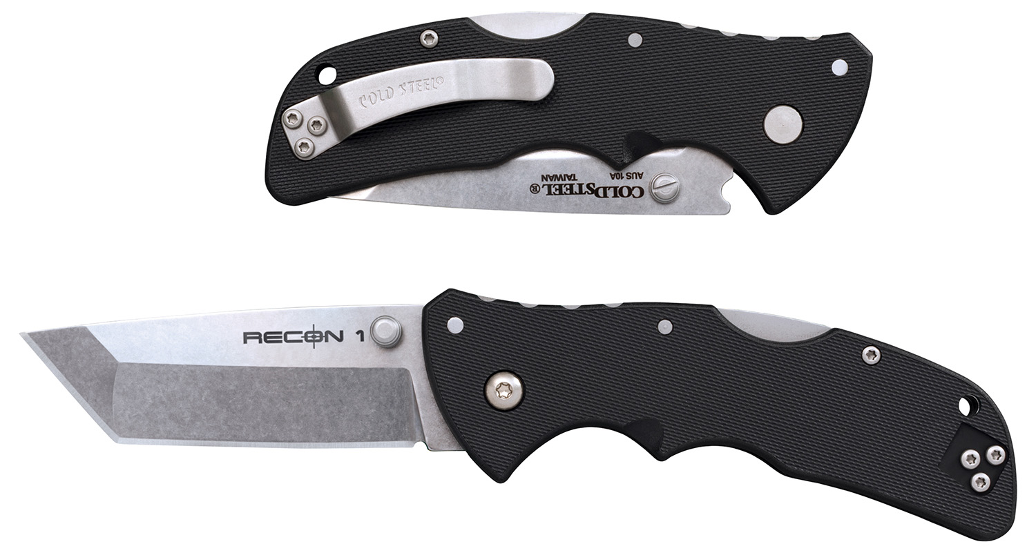 Cold Steel CS27BAT Recon 1 Mini 3" Folding Tanto Plain Stonewashed AUS-10A SS Blade/ Black Textured GRN Handle