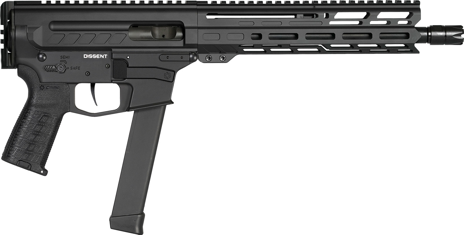 CMMG 99A806DAB Dissent MKGS 9mm Luger 33+1 10.50", Black, Picatinny Brace Adapter, 5.50" M-LOK Handguard, Left Side Charging Handle, Zeroed Linear Comp, Zeroed Drop-In Single Stage Trigger