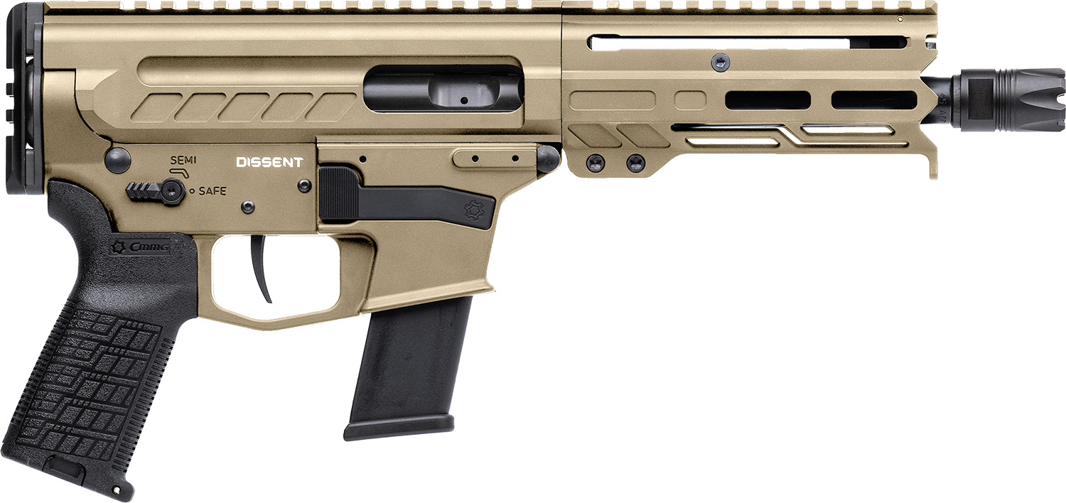 CMMG 45A4C0FCT Dissent MKG 45 ACP 13+1 6.50" Black Nitride Medium Taper Threaded Barrel, CMMG 5.5" M-LOK Handguards, Coyote Tan Cerakote Aluminum Picatinny Rail Receiver, CMMG Zeroed Grips