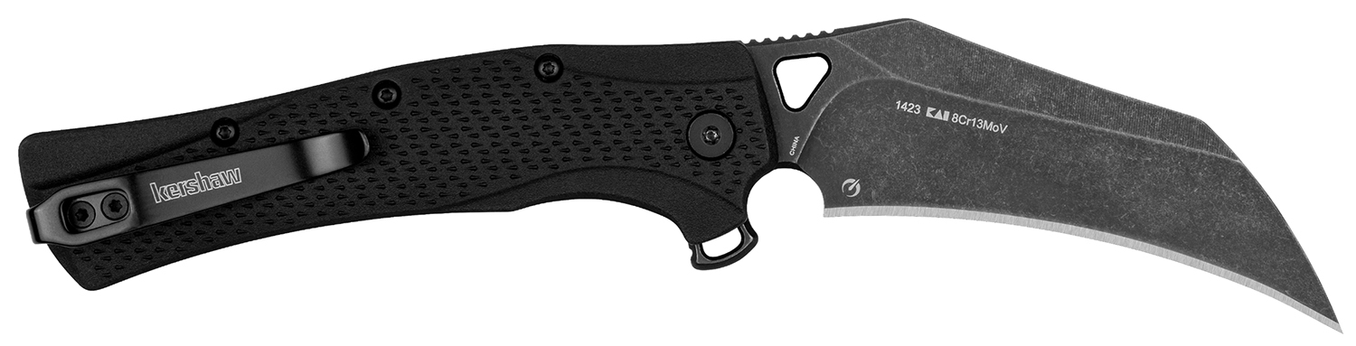 Kershaw 1423 Dawnstar Tactical 3.50" Folding Hawkbill Plain Blackwash 8Cr13MoV SS Blade, Black Textured Glass Filled Nylon Handle