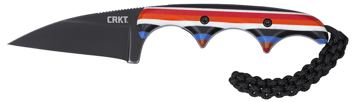 CRKT 2385G Minimalist 1.98" Fixed Wharncliffe Plain Black Stonewashed D2 Steel Blade, Red/White/Blue G10 Handle