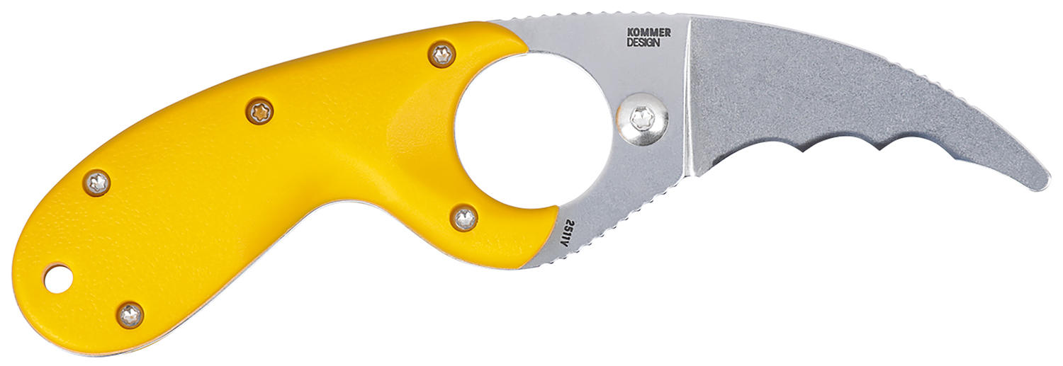 CRKT 2511Y Bear Claw 2.39" Fixed Hawkbill Serrated Powder Coated AUS8A SS Blade, Yellow Textured GRN Handle