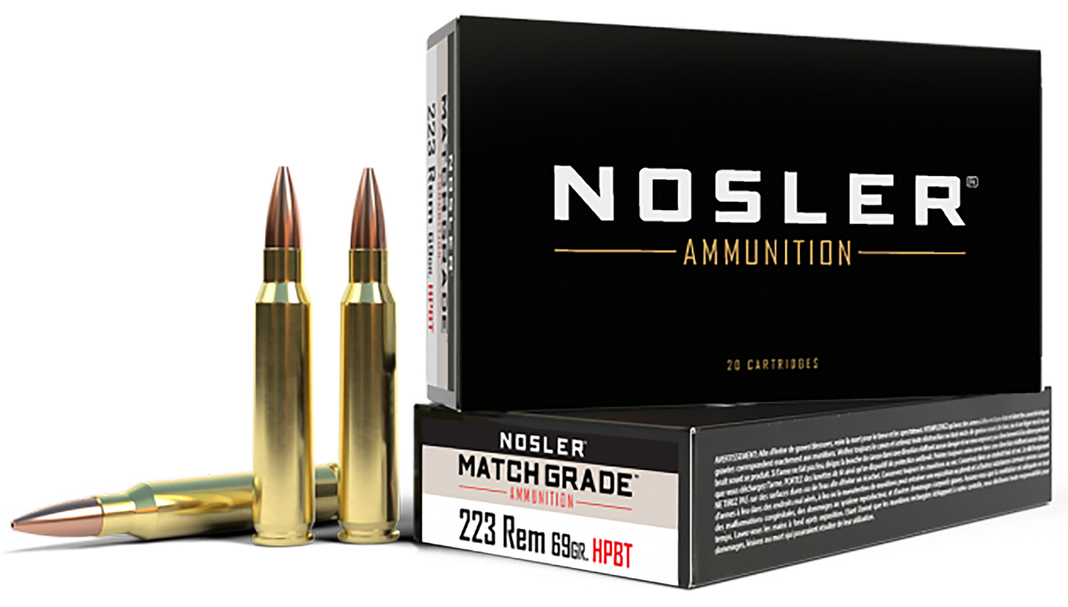 Nosler 60023 Match Grade 223Rem 69gr Custom Competition Hollow Point Boat Tail 20 Per Box/20 Case