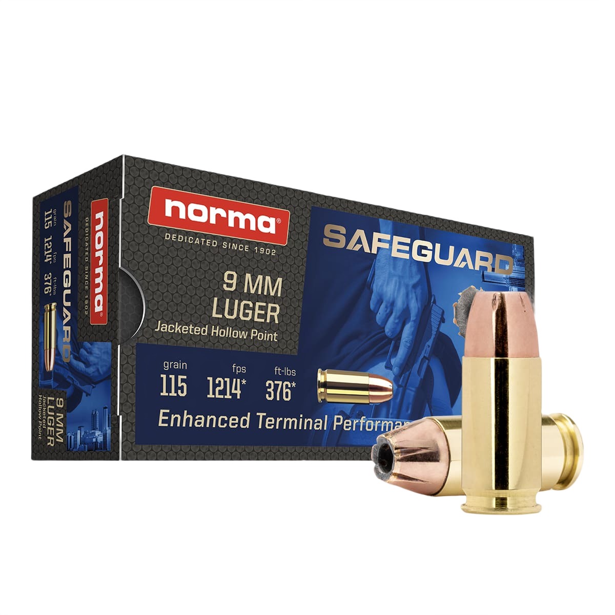 Norma Ammunition 610540050 Safeguard 9mmLuger 115gr Jacketed Hollow Point 50 Per Box/20 Case