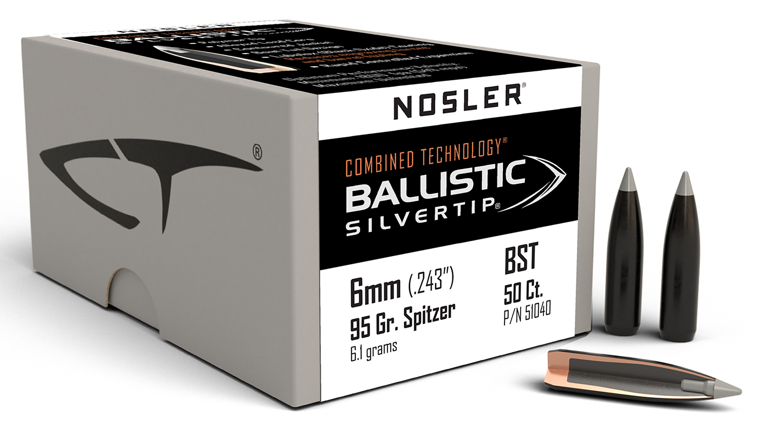 Nosler 51040 Ballistic Silvertip 6mm 95gr Spitzer Point 50/Box