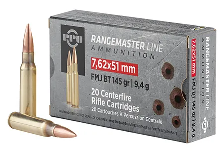 PPU PPRM762 Rangemaster  7.62x51mm NATO 145 gr Full Metal Jacket Boat Tail 20 Per Box/ 25 Case