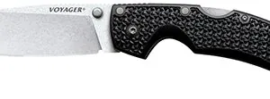 Cold Steel CS29AB Voyager Large 4" Folding Plain Drop Point Stone Washed AUS 10A Steel Blade/Black Textured Griv-Ex Handle